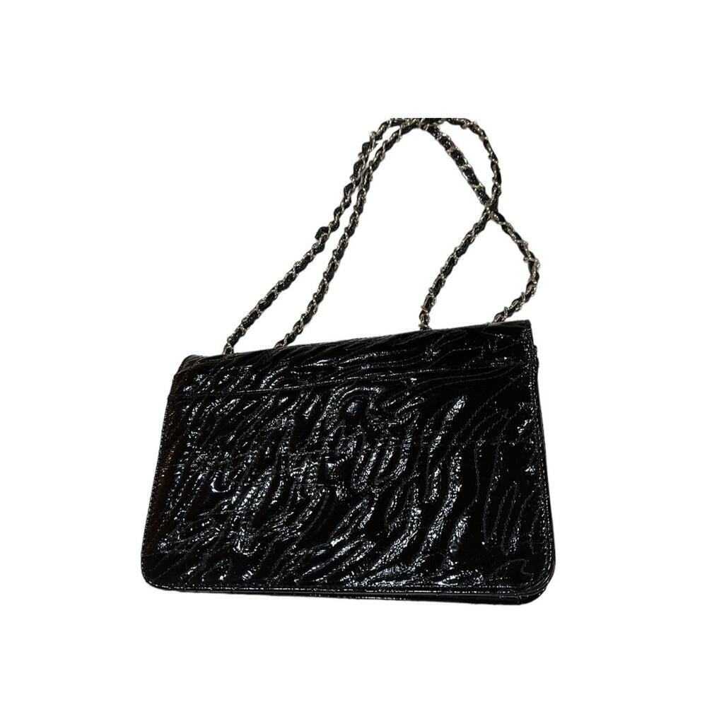 Anne Klein Black Patent Lion Lady Adjustable Shoulder Strap Bag | Color: Black - Picture 6 of 12
